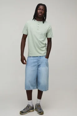 boohooMAN T-shirt Henley Ajusté En Coton Chiné<Homme T-Shirts