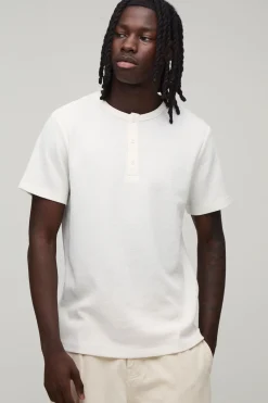 T-shirt Henley Ajusté En Coton Gaufré