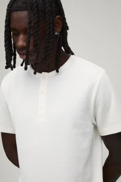 T-shirt Henley Ajusté En Coton Gaufré