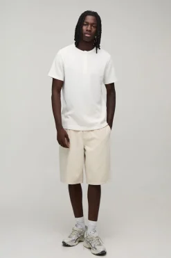 T-shirt Henley Ajusté En Coton Gaufré