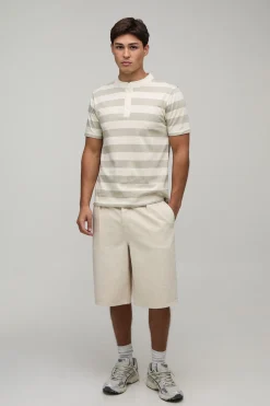 boohooMAN T-shirt Henley Ajusté À Rayures<Homme T-Shirts