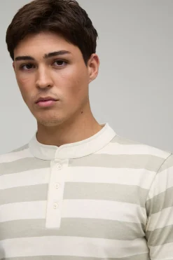 boohooMAN T-shirt Henley Ajusté À Rayures<Homme T-Shirts