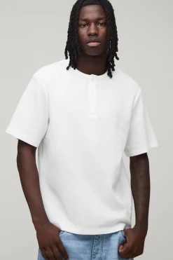 T-shirt Henley Coupe Regular En Tissu Gaufré