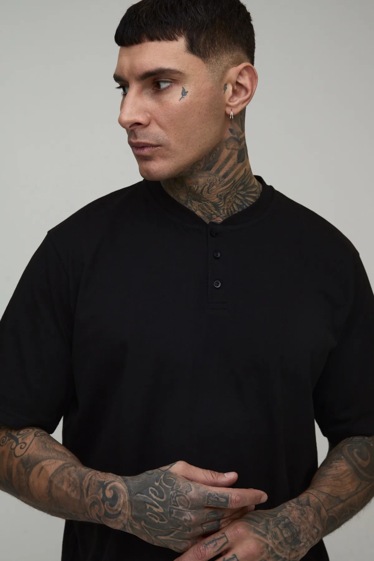 boohooMAN T-shirt Henley Décontracté En Coton Épais Pour Homme Grand<Homme Tout Afficher|Tout Afficher