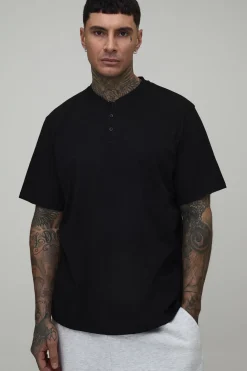 boohooMAN T-shirt Henley Décontracté En Coton Épais Pour Homme Grand<Homme Tout Afficher|Tout Afficher