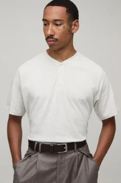 T-shirt Henley Décontracté En Coton Épais