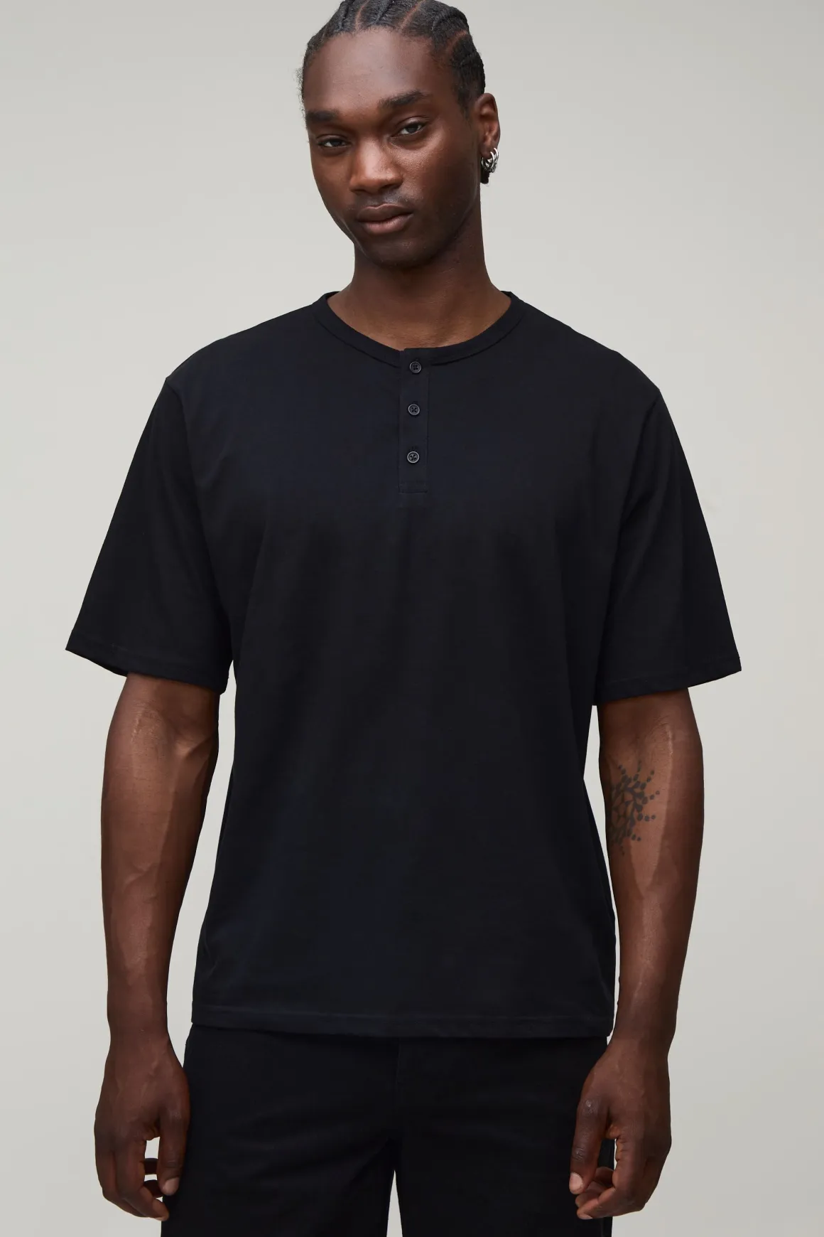 T-shirt Henley Décontracté Essentiel Coupe Ample Grande Taille