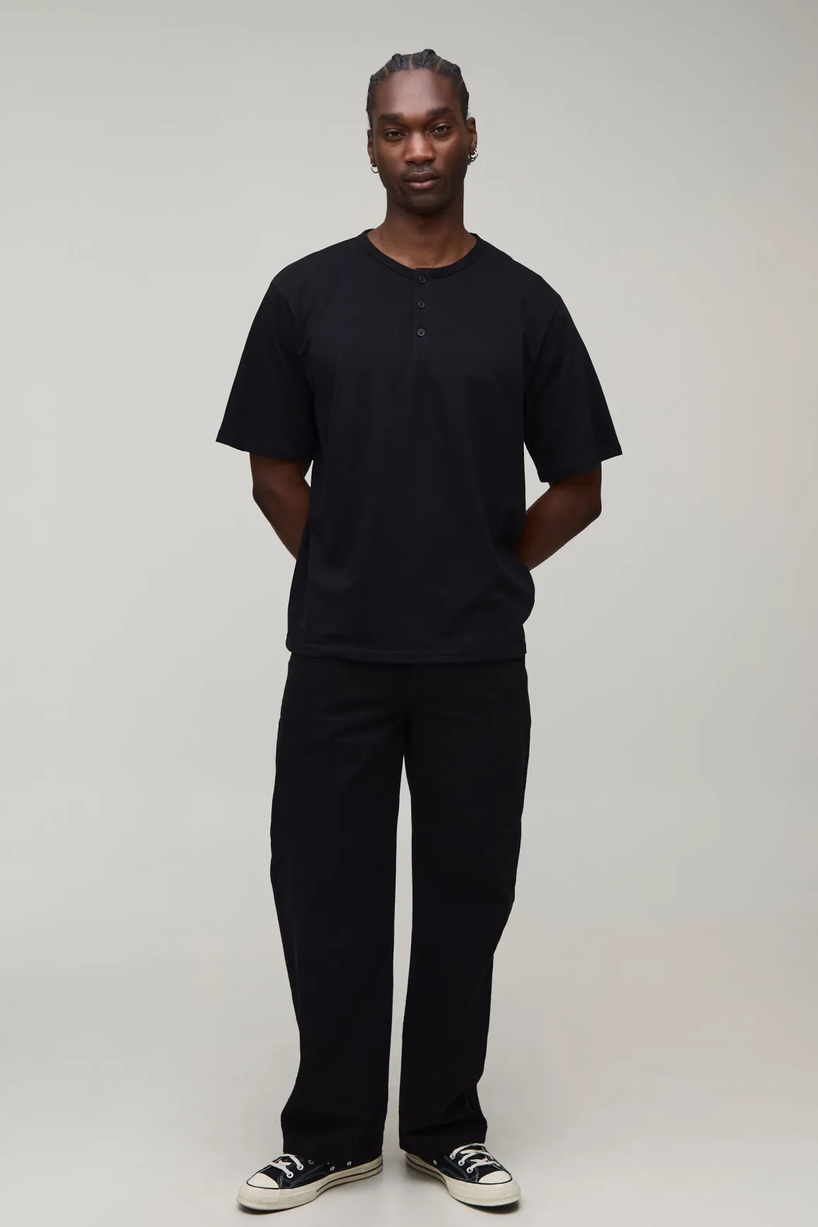 T-shirt Henley Décontracté Essentiel Coupe Ample Grande Taille