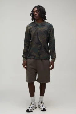 T-shirt Henley Gaufré Camouflage À Manches Longues Coupe Regular