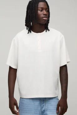 boohooMAN T-shirt Henley Gaufré À Coupe Décontractée<Homme T-Shirts