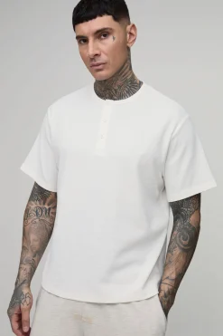 boohooMAN T-shirt Henley Gaufré Coupe Décontractée Tall<Homme T-Shirts Tall|Tout Afficher