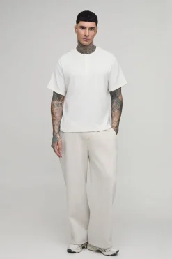 boohooMAN T-shirt Henley Gaufré Coupe Décontractée Tall<Homme T-Shirts Tall|Tout Afficher