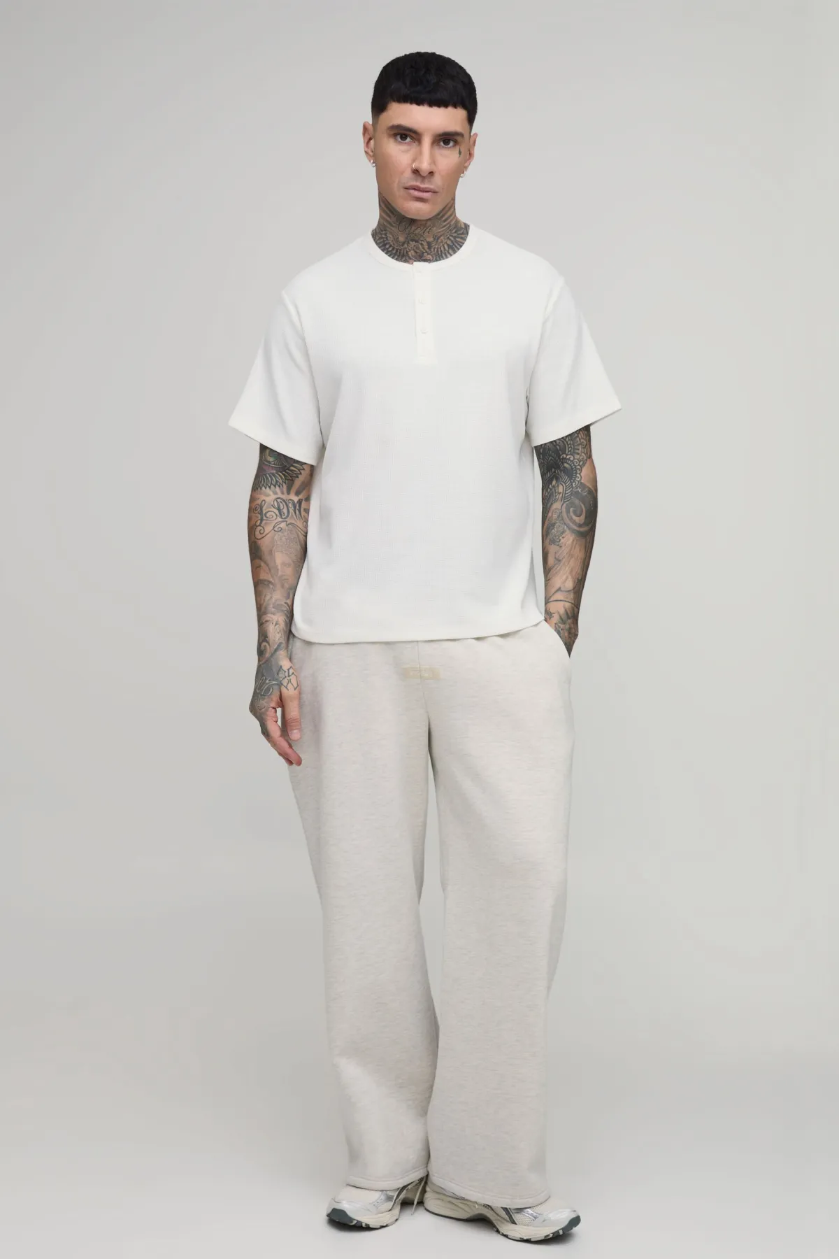 boohooMAN T-shirt Henley Gaufré Coupe Décontractée Tall<Homme T-Shirts Tall|Tout Afficher