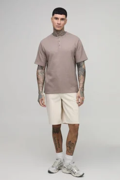 boohooMAN T-shirt Henley Gaufré Coupe Regular Tall<Homme T-Shirts Tall|Tout Afficher