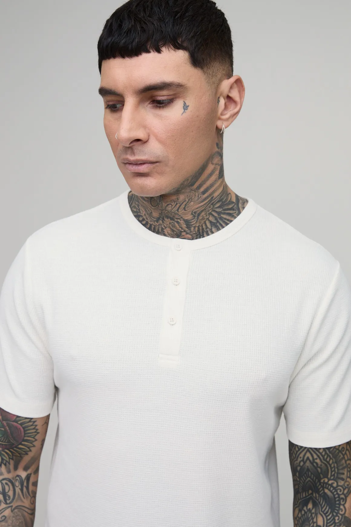 T-shirt Henley Gaufré Coupe Slim Tall