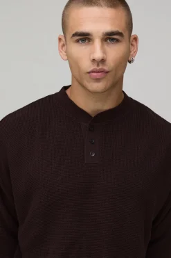 boohooMAN T-shirt Henley À Maille Gaufrée Coupe Décontractée<Homme Maille|T-Shirts