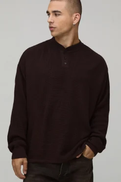 boohooMAN T-shirt Henley À Maille Gaufrée Coupe Décontractée<Homme Maille|T-Shirts