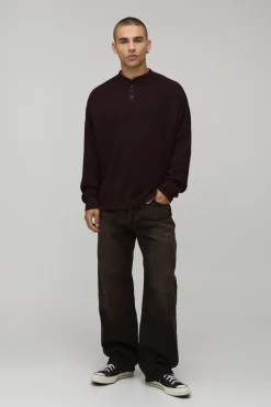 boohooMAN T-shirt Henley À Maille Gaufrée Coupe Décontractée<Homme Maille|T-Shirts
