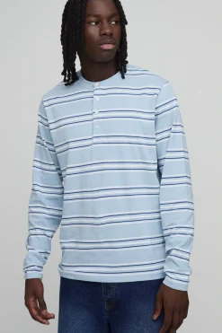 boohooMAN T-shirt Henley À Manches Longues À Rayures<Homme T-Shirts