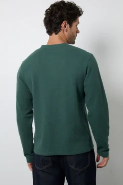 T-shirt Henley À Manches Longues Gaufré Olive