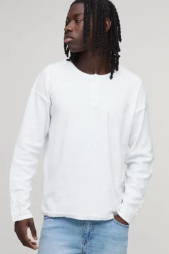 boohooMAN T-shirt Henley À Manches Longues En Maille Fine Coupe Regular<Homme T-Shirts|Maille