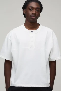boohooMAN T-shirt Henley Oversize Coupe Boxy Avec Patte De Boutonnage Dissimulée<Homme T-Shirts