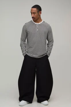 T-shirt Henley À Rayures Manches Longues Coupe Regular