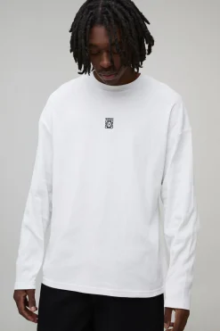 T-shirt homme en côtes oversize brodé à manches longues