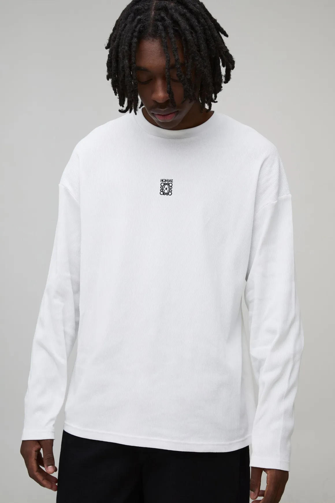 T-shirt homme en côtes oversize brodé à manches longues