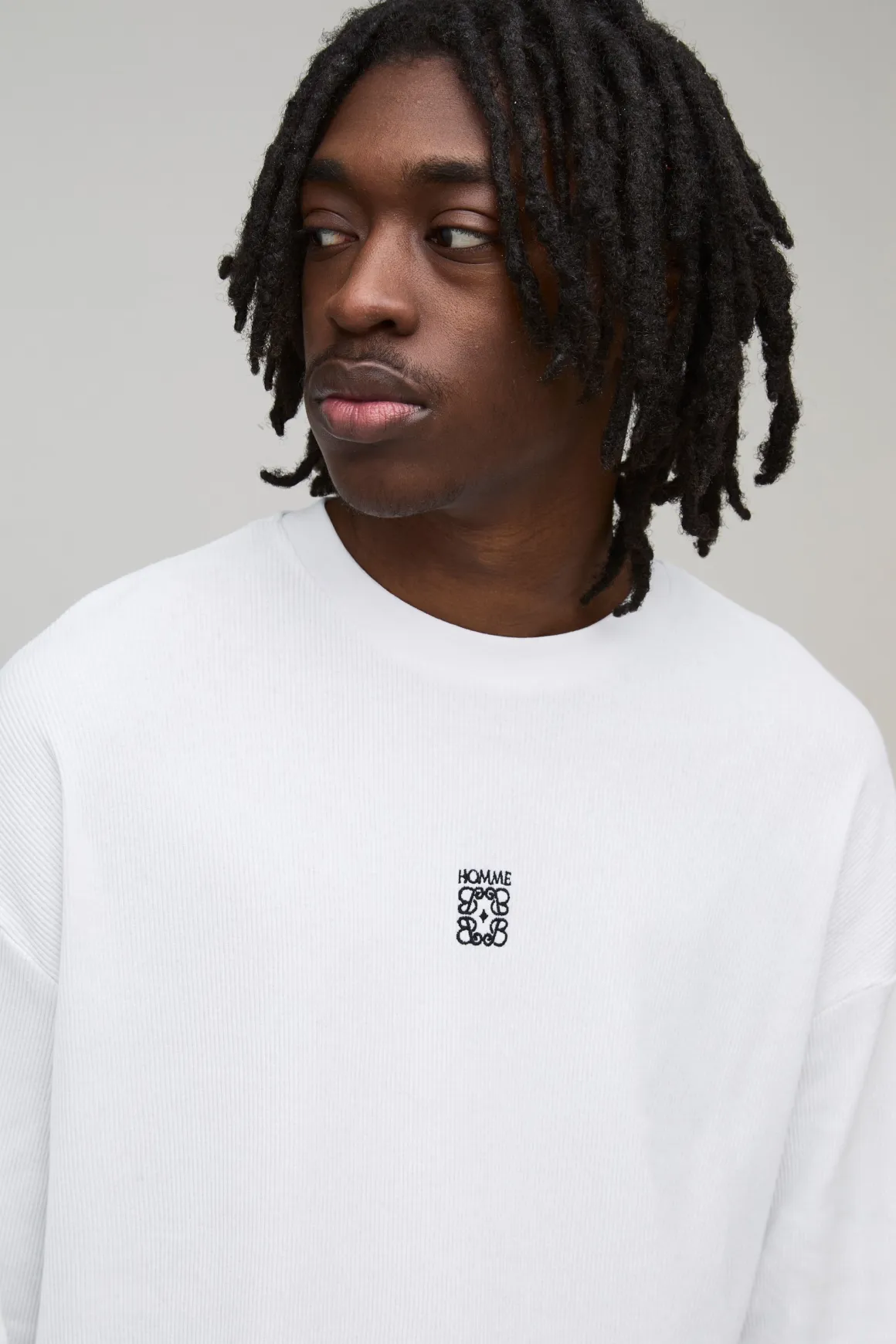 T-shirt homme en côtes oversize brodé à manches longues