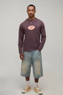 T-shirt Homme Manches Longues Coupe Regular Ovale Effet Délavé