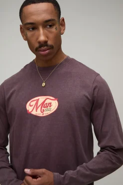 T-shirt Homme Manches Longues Coupe Regular Ovale Effet Délavé