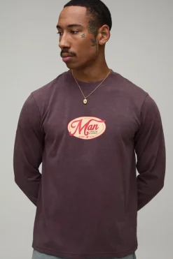 T-shirt Homme Manches Longues Coupe Regular Ovale Effet Délavé