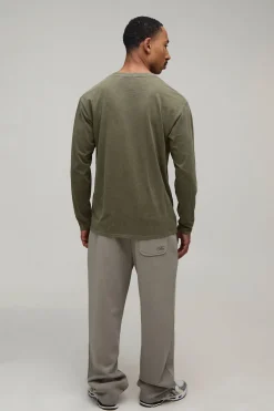 boohooMAN T-shirt Homme Manches Longues À Logo Ovale Coupe Regular Overdyed<Homme T-Shirts