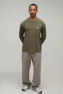 boohooMAN T-shirt Homme Manches Longues À Logo Ovale Coupe Regular Overdyed<Homme T-Shirts