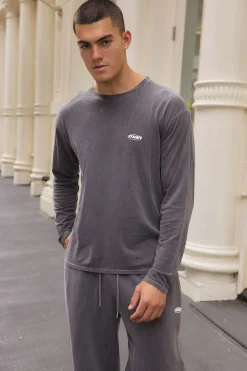 boohooMAN T-shirt Homme Manches Longues Coupe Regular Fit Overdyed Avec Logo Ovale<Homme T-Shirts