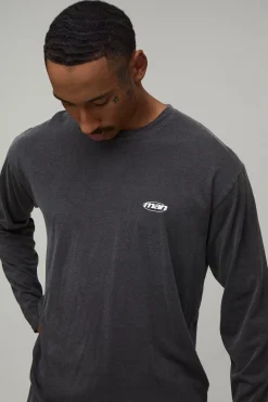 boohooMAN T-shirt Homme Manches Longues Coupe Regular Fit Overdyed Avec Logo Ovale<Homme T-Shirts