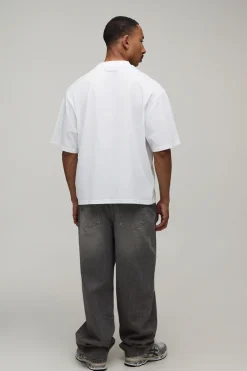 boohooMAN T-shirt Homme Oversize Col Allongé Avec Poche Et Appliqué En Coton Épais<Homme T-Shirts