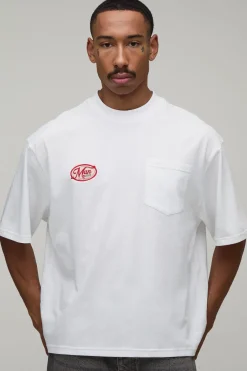 boohooMAN T-shirt Homme Oversize Col Allongé Avec Poche Et Appliqué En Coton Épais<Homme T-Shirts