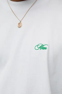 T-shirt Homme Oversize Coupe Boxy Poids Lourd Avec Broderie Script