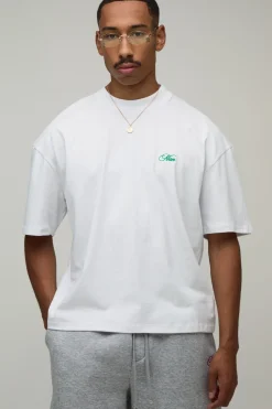 T-shirt Homme Oversize Coupe Boxy Poids Lourd Avec Broderie Script