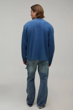 T-shirt Homme Oversize À Manches Longues Avec Poche Et Finition Délavée Appliquée