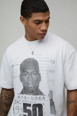 boohooMAN T-Shirt Imprimé 50 Cent Coupe Oversize<Homme T-Shirts Impriméstendances|T-Shirts