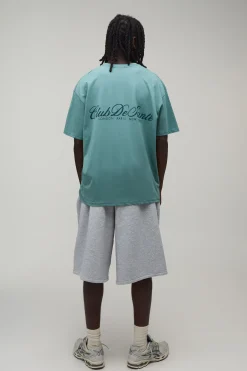T-shirt Imprimé Club De Santé Oversize Bleu Sarcelle Délavé