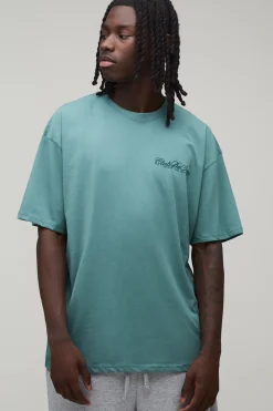 T-shirt Imprimé Club De Santé Oversize Bleu Sarcelle Délavé