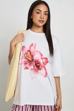 T-shirt À Imprimé De Fleurs Roses