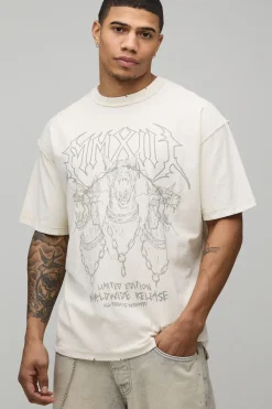 boohooMAN T-Shirt Imprimé Délavé Oversize à Coutures Apparentes et Motif Graphique<Homme T-Shirts Impriméstendances|T-Shirts