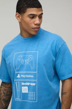 boohooMAN T-Shirt Imprimé Délavé PlayStation Licence Coupe Ample<Homme T-Shirts Impriméstendances|T-Shirts