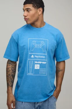 boohooMAN T-Shirt Imprimé Délavé PlayStation Licence Coupe Ample<Homme T-Shirts Impriméstendances|T-Shirts