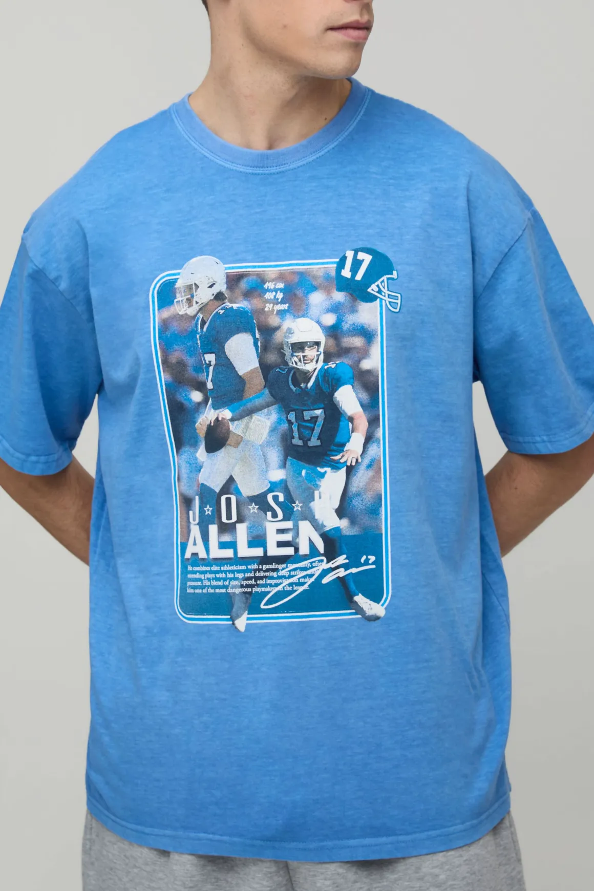T-shirt Imprimé Délavé Surdimensionné Sous Licence Nflpa Josh Allen